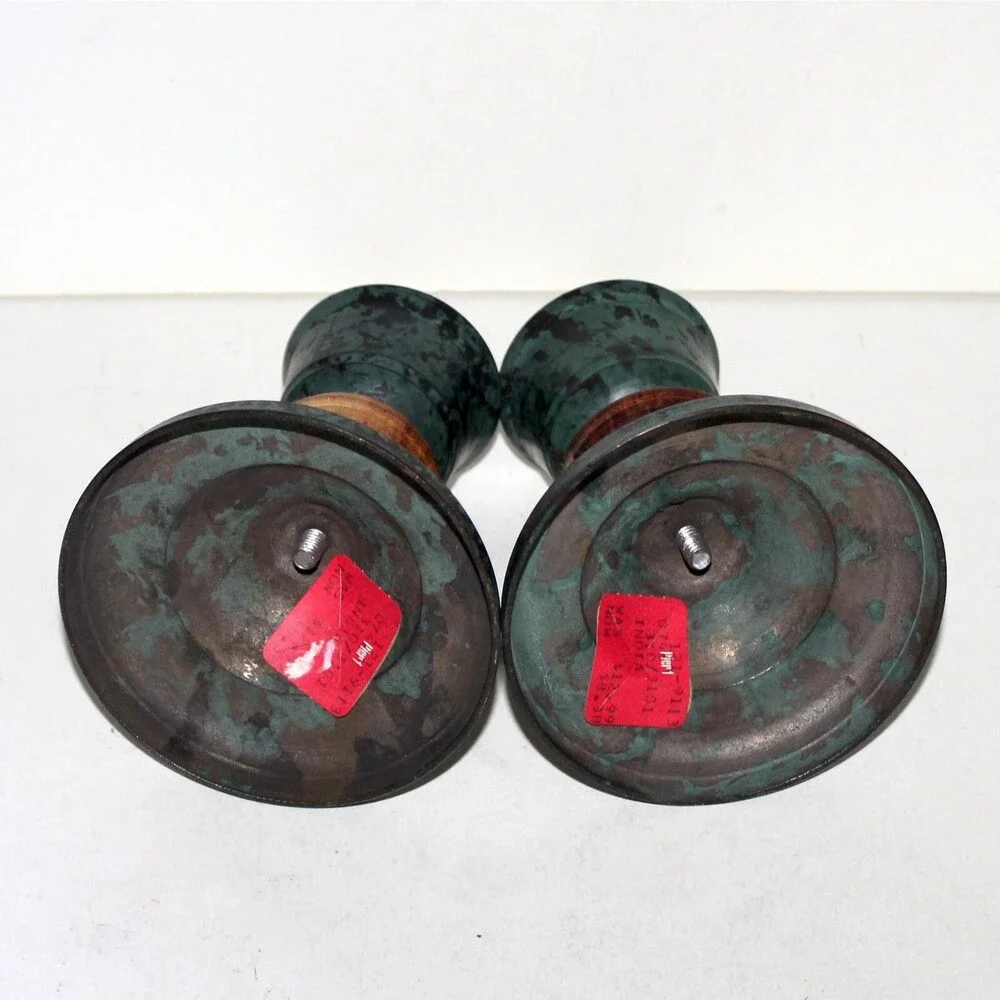 Vintage Pier 1 pair Candle Holder brass wood green house decor boho eclectic
